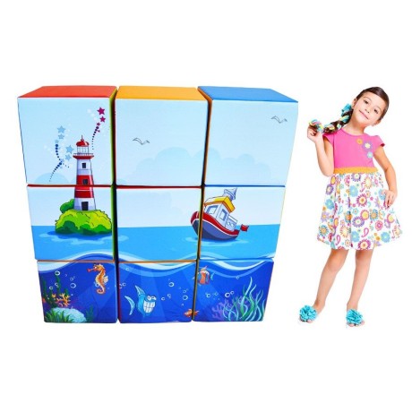 Set 9 Cuburi Puzzle Temă Marină